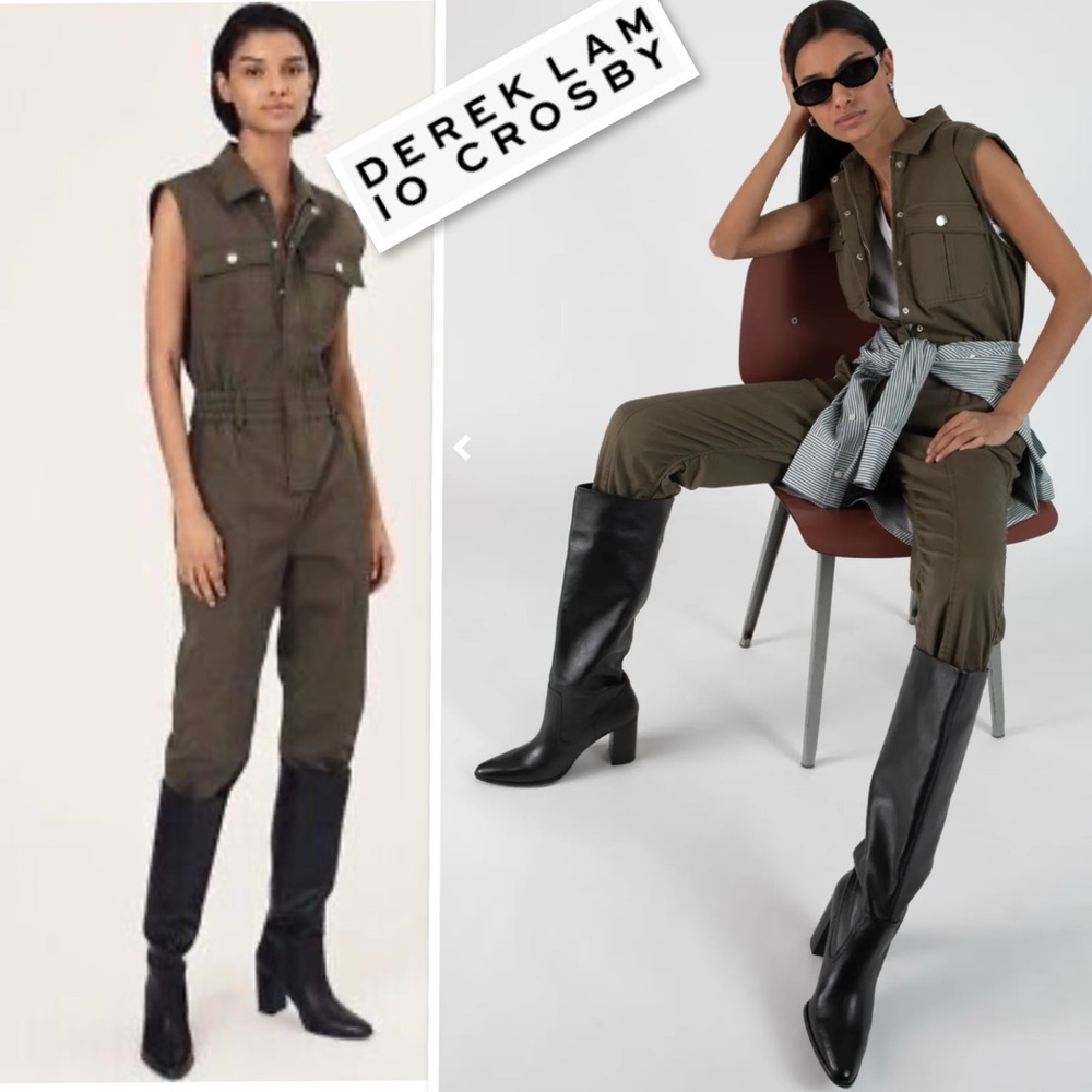 DEREK LAM 10 CROSBY Mayla Sleeveless Utility Jumpsuit In Military Green Size 2